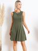 Plain Color Lace Up O Ring Sleeveless A Line Mini Dress -  