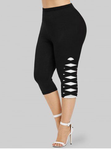 Plus Size 3D Braid Print Capri Leggings - BLACK - 2X | US 18-20