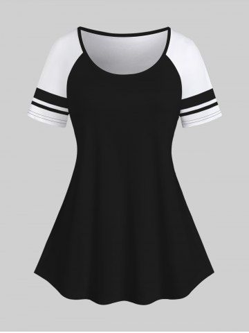 Plus Size Raglan Shoulder Striped Sleeves T-shirt - BLACK - XS | US 6