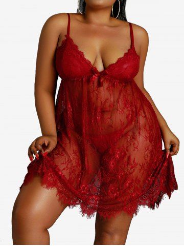 Gothic Sheer Lace Babydoll Set - RED - XL