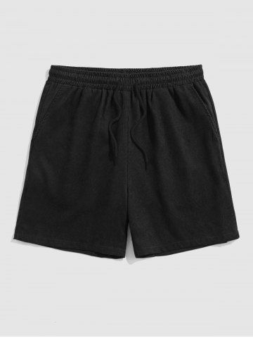 Pocket Plain Corduroy Textured Shorts - BLACK - L