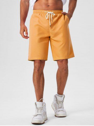 Solid Color Basic Casual Shorts - YELLOW - M