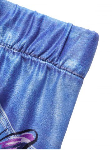 Plus Size 3D Faux Denim Butterfly Print Elastic Waist Capri Leggings