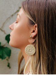 Boucles D'Oreilles Vintage Pendantes en Paille en Bois - Jaune 