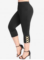 Plus Size Lace Up Braided Cinched Tied Side Solid Ribbed Capri