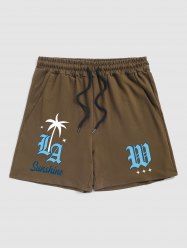 LA Coconut Tree Pattern Sweat Shorts -  