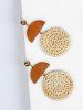 Boucles D'Oreilles Vintage Pendantes en Paille en Bois - Jaune 