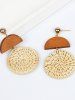 Boucles D'Oreilles Vintage Pendantes en Paille en Bois - Jaune 