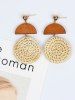 Boucles D'Oreilles Vintage Pendantes en Paille en Bois - Jaune 