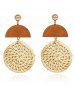 Boucles D'Oreilles Vintage Pendantes en Paille en Bois - Jaune 