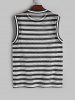 Striped Pattern Mesh Openwork Ribbed Collar Tank Top -  