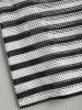 Striped Pattern Mesh Openwork Ribbed Collar Tank Top -  