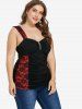 Plus Size Sparkling Sequins Panel Ruched Floral Tank Top -  