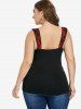 Plus Size Sparkling Sequins Panel Ruched Floral Tank Top -  