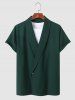 Solid Collar Single Button Shirt and Casual Shorts Set -  