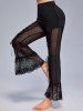 Gothic Sheer Mesh Panel Lace Lace-up Flare Pants -  