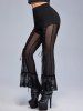 Gothic Sheer Mesh Panel Lace Lace-up Flare Pants -  