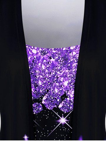 Flame Sparkling Sequin Glitter Printed Faux Two Piece T-shirt and Leggings Plus Size Matching Set