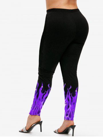 Flame Sparkling Sequin Glitter Printed Faux Two Piece T-shirt and Leggings Plus Size Matching Set