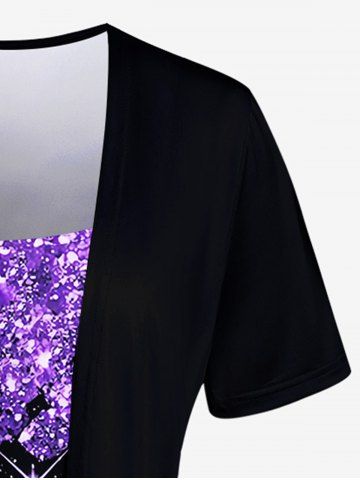 Flame Sparkling Sequin Glitter Printed Faux Two Piece T-shirt and Leggings Plus Size Matching Set
