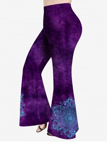 Plus Size Floral Figure Print Flare Pants - CONCORD - XS | US 6