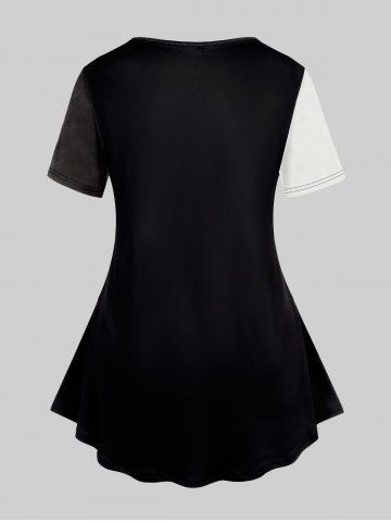 Plus Size Colorblock Cats Print Short Sleeves T-shirt