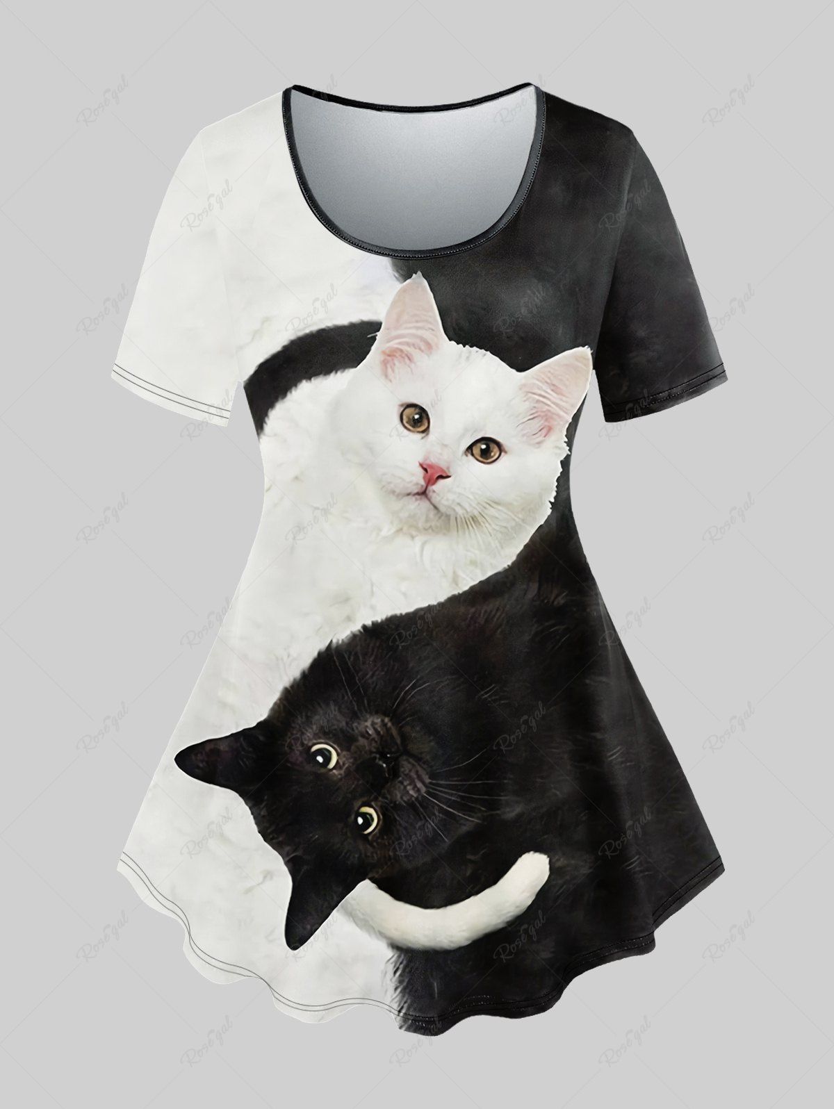 Outfits Plus Size Colorblock Cats Print Short Sleeves T-shirt  