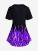 Flame Sparkling Sequin Glitter Printed Faux Two Piece T-shirt and Leggings Plus Size Matching Set -  