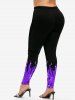 Flame Sparkling Sequin Glitter Printed Faux Two Piece T-shirt and Leggings Plus Size Matching Set -  