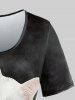 Plus Size Colorblock Cats Print Short Sleeves T-shirt -  