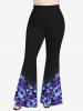 Pantalon Évasé Imprimé à Fleurs Grande Taille - Bleu 1X | US 14-16