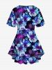 T-shirt Croisé Fleur Imprimée de Grande Taille à Paillettes - Bleu 2X | US 18-20