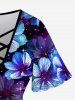 T-shirt Croisé Fleur Imprimée de Grande Taille à Paillettes - Bleu 2X | US 18-20