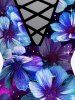 Plus Size Flower Glitter Print Crisscross T-shirt -  