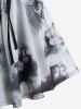 T-shirt Peinture D'Encre Papillon Imprimé avec Boutons de Grande Taille à Lacets - Noir 3X | US 22-24