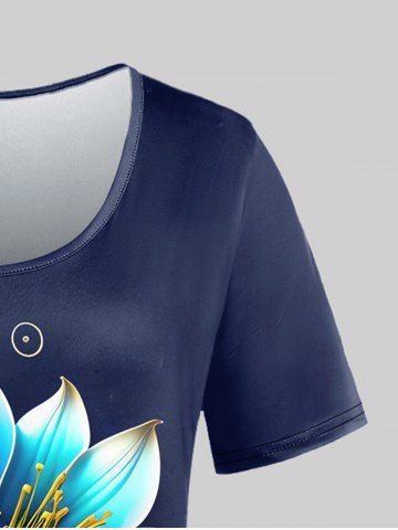 Plus Size Flower Colorblock Print Short Sleeves T-shirt