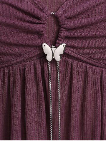 Plus Size Ruched Butterfly Buckle Chain Cold Shoulder T-shirt