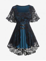 T-shirt Double Couche en Dentelle Fleurie de Grande Taille - Bleu profond M | US 10