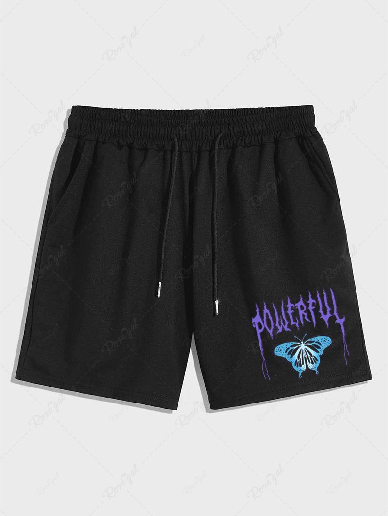 Fashion Men's Gothic Style POWERFUL Butterfly Pattern Drawstring Casual Shorts  