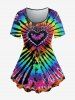 Plus Size Tie Dye Heart Printed Short Sleeves T-shirt and Leggings Outfit -  