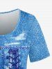 3D Lace Up Denim Butterfly Printed T-shirt and Capri Leggings Plus Size Matching Set -  