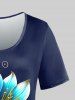 T-shirt Fleur Imprimée en Blocs de Couleurs à Manches Courtes de Grande Taille - Bleu profond 5x | US 30-32