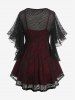 Gothic Mesh Jacquard Ring Lace-up Butterfly Sleeve 2 In 1 Top -  