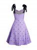 Polka Dots Print Mock Button Tie Knot Shoulder Vintage Dress -  