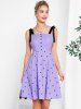 Polka Dots Print Mock Button Tie Knot Shoulder Vintage Dress -  