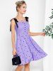 Polka Dots Print Mock Button Tie Knot Shoulder Vintage Dress -  