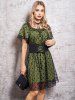 Mini-Robe Superposée Motif Fleuri en Maille à Volants avec Ceinture à Lacets - Vert profond S