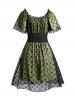 Floral Pattern Mesh Overlay Ruffles Mini Dress With Lace Up Belt -  