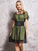 Floral Pattern Mesh Overlay Ruffles Mini Dress With Lace Up Belt -  