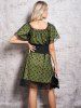 Floral Pattern Mesh Overlay Ruffles Mini Dress With Lace Up Belt -  